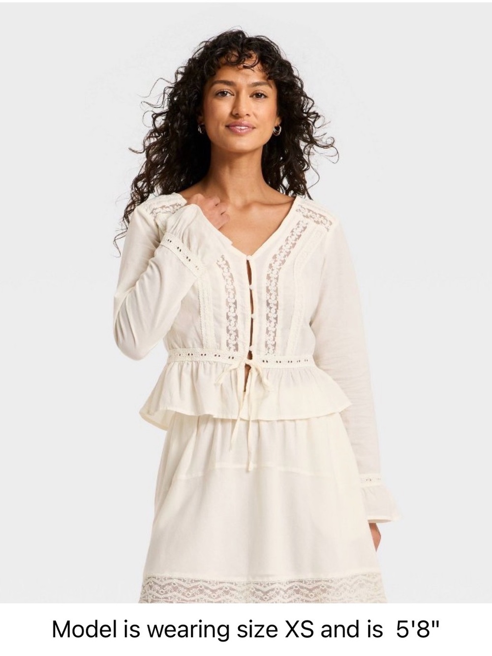 Target Cream Lace-Trim Peplum Button Front Top